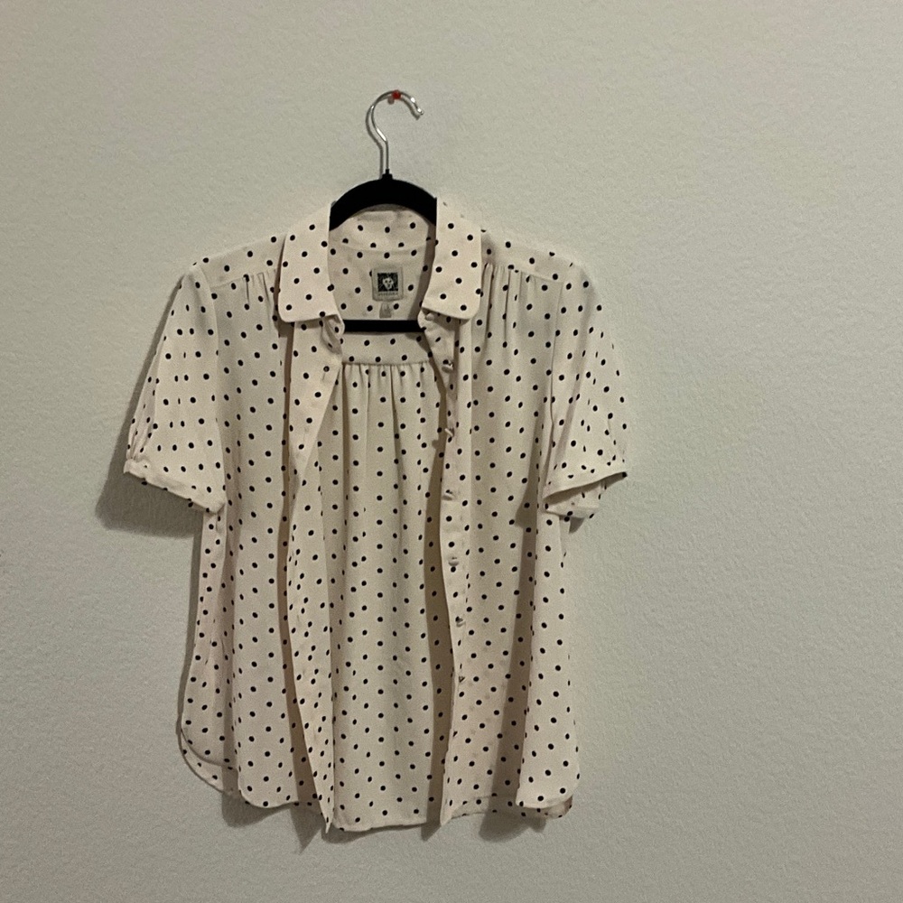 Anne Klein Cream Polka Dot Button Down Shirt
